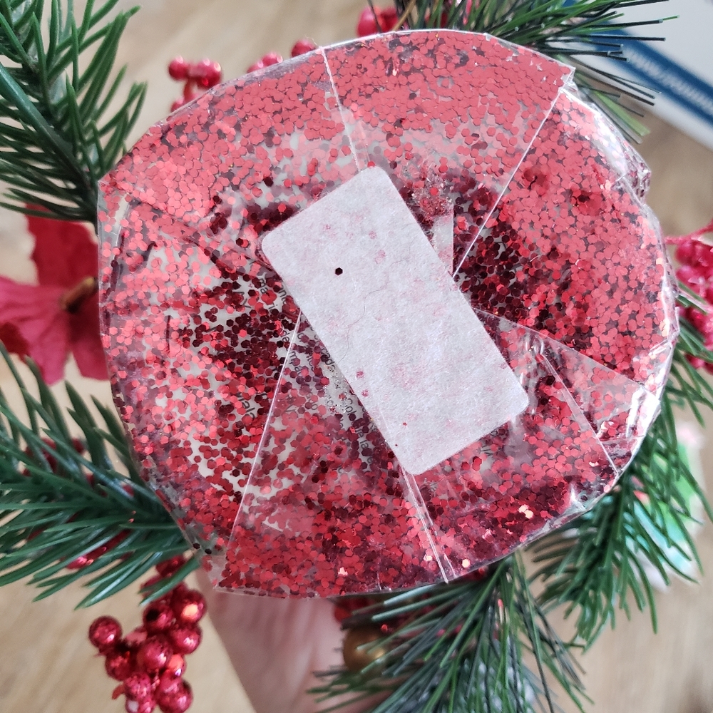 Christmas Glitter Candle with Pine and Berry Decoration - Picture 2 of 3